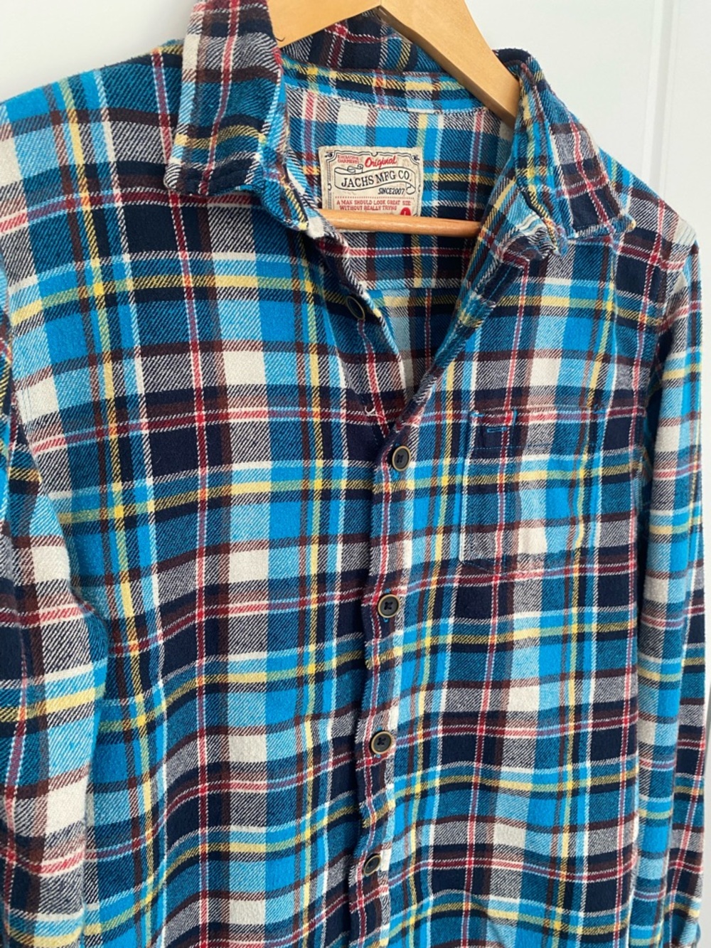 Original Jachs Mfg Co Blue Plaid Flannel Shirt Men’s Large Button Down Gorpcore - Picture 3 of 9